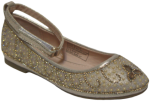 GIRLS FLAT SHOES W/ RHINESTONES DESIGNS (CHAMPAGNE)